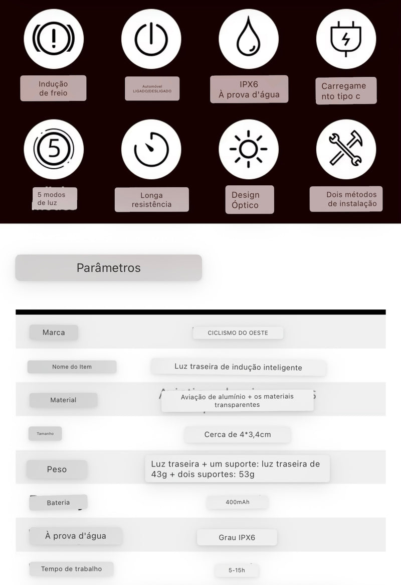 Luz Traseira Inteligente West Biking YP0701367 IPX6