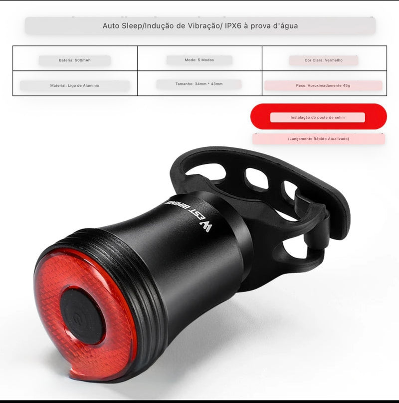 Luz Traseira Inteligente West Biking YP0701367 IPX6