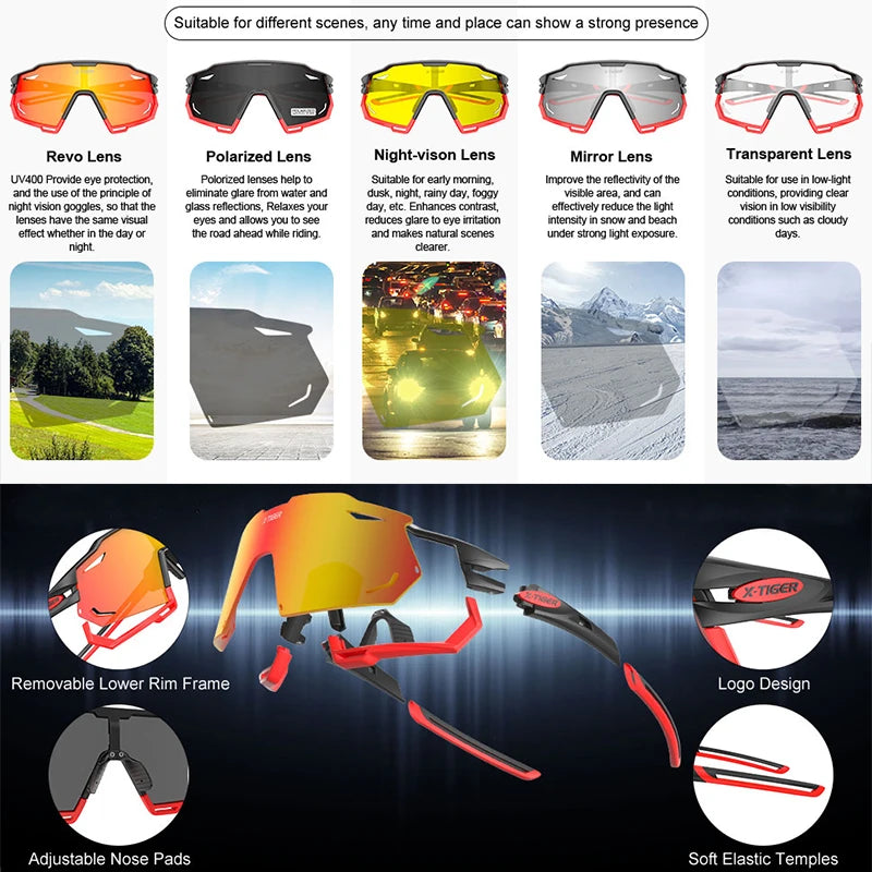 Óculos X-TIGER 5 Lentes Polarizadas UV400 Profissional